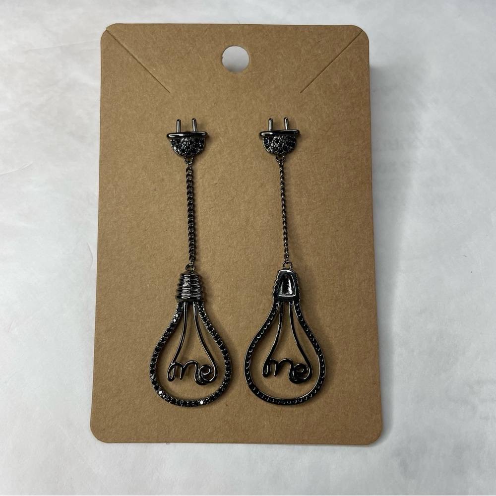 Light Fixture “ME” Plug Dangle Post Earrings Silver Tone Fun Pop Art